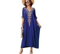 YOUKD Abito Estivo in Cotone Caftano Floreale Ricamato Vestaglia da Spiaggia Boho Allentata Bikini Coprire Il Vestito per Donne