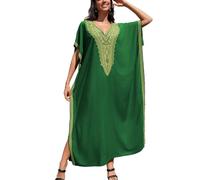 YOUKD Abito Estivo in Cotone Caftano Floreale Ricamato Vestaglia da Spiaggia Boho Allentata Bikini Coprire Il Vestito per Donne