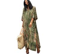 YouKD, abito estivo in cotone floreale lungo, stile caftano bohémien, kimono da spiaggia, copricostume, maxi abito per donne, E Marine, Taglia unica