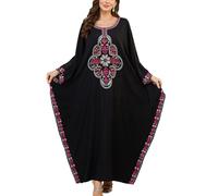 YouKD - Abito estivo in cotone ricamato floreale, caftano ampio bohémien, copricostume per spiaggia, bikini, vestito plus size da donna, Viola, Taglia unica