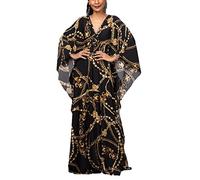 YouKD Abito estivo lungo da donna in caftano maxi bohemien da spiaggia copricostume da bagno taglia unica, C Black Golden, Taglia unica