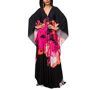 YouKD Abito estivo lungo da donna, in stile caftano, maxi bohemien da spiaggia, copricostume da bagno, taglia unica, D Rosa Nera, Taglia unica