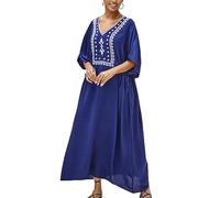 YOUKD - Abito lungo da donna, stile boho, con ricamo floreale, caftano ampio, copricostume da spiaggia, vestito estivo, Taglia unica
