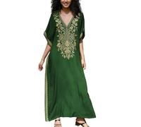 YOUKD - Abito lungo da donna, stile boho, con stampa floreale, caftano, copricapo da spiaggia, vestito ampio, per donna, Taglia unica