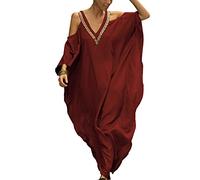 YOUKD Abito Senza Spalline per Loungewear Bohémien in Caftano Lungo Ricamato Estivo per Donna
