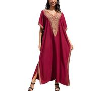 YouKD Bikini da spiaggia con stampa floreale ricamata, stile boemio, taglia grande, accappatoio da donna, J rosso, taglia unica