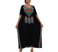 YOUKD Caftano Bohémien Floreale Ricamato Spazioso da Spiaggia, Bikini, Copricostume, Abito per Bikini, Taglia Grande per Donne, Taglia unica