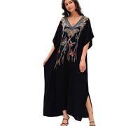 YOUKD Caftano Bohémien Floreale Ricamato Spazioso da Spiaggia, per Bikini, Copricostume, Vestito Taglia Grande per Donne, Taglia unica