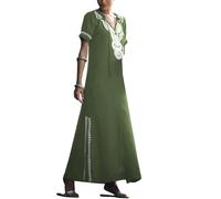 YouKD Caftano casual ricamato con motivo floreale boho spiaggia bikini copertura abito oversize da donna, G Navy Golden, Taglia unica