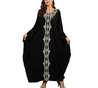 YouKD Caftano casual ricamato con motivo floreale boho spiaggia bikini copertura abito oversize da donna, C Nero Bianco, Taglia unica