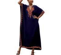 YouKD Caftano floreale ricamato, bohémien, costume da spiaggia, copricostume lungo da donna