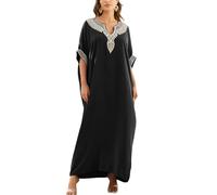 YouKD Caftano floreale ricamato, bohémien, costume da spiaggia, copricostume lungo da donna, O nero., Etichettalia unica