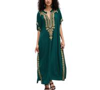 YouKD Caftano floreale ricamato Boho Beach Dress Bikini Coverups Accappatoi lunghi per le donne, a verde, Taglia unica
