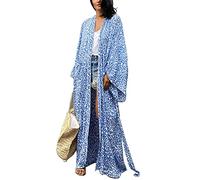 YouKD Caftano lungo da donna, stile bohémien, cardigan da spiaggia, copricostume da bagno, vestaglia taglie forti, C blu, Taglia unica