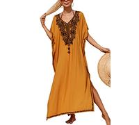 YouKD Caftano ricamato Boho Beach Bikini Cover Up Robe Plus Size Loungewear per le donne, D Giallo, Etichettalia unica