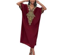 YouKD Caftano ricamato Boho Beach Bikini Cover Up Robe Plus Size Loungewear per le donne, N Rosso, Taglia unica