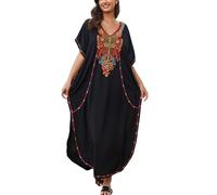 YouKD Caftano ricamato Boho Beach Bikini Cover Up Robe Plus Size Loungewear per le donne, Q Black, Etichettalia unica