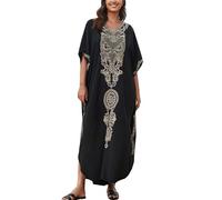 YouKD Caftano ricamato Boho Beach Bikini Cover Up Robe Plus Size Loungewear per le donne, R Black, Etichettalia unica
