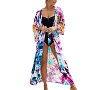 YouKD Cardigan da donna Bohemian Maxi abito da spiaggia coprente abito lungo kimono Robs taglia unica, D viola blu, Taglia unica