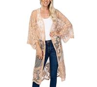 YOUKD Cardigan da donna in pizzo trasparente abito Boho lungo kimono spiaggia costume da bagno coprire abiti, B Albicocca, Etichettalia unica