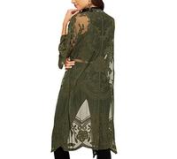YouKD Cardigan da donna in pizzo trasparente, stile boho, lungo, kimono, spiaggia, copricostume da bagno, Verde, Etichettalia unica