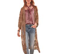 YouKD Cardigan da donna in pizzo trasparente, stile boho, lungo, kimono, spiaggia, copricostume da bagno, Marrone, Etichettalia unica