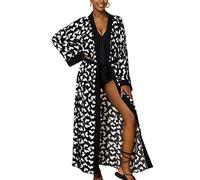 YouKD Cardigan estivo da donna, maxi abito boho da spiaggia, abito lungo kimono taglia unica, C bianco e nero., Taglia unica