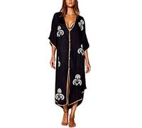 YOUKD Cardigan Floreale Ricamato in Cotone Estivo Boho Abito da Spiaggia Bikini Coperto Abito Taglie Forti da Donna