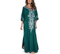 YOUKD Cotton Kaftan Abito Floreale Ricamato Bohemian Beach Bikini Cover Up Robe Plus Size Camicia da Notte per Le Donne