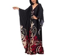 YouKD Estate Floreale Allentato Caftan Boho Beach Bikini Copertura Up Dress Plus Size Robe per le Donne, Colore: nero e rosso., Taglia unica