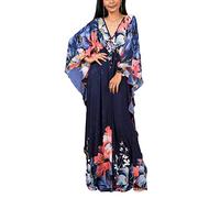 YouKD Estate Floreale Allentato Caftan Boho Beach Bikini Cover Up Dress Plus Size Robe per le Donne, A Dark Blue Flower, Taglia unica