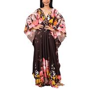YouKD Estate Floreale Allentato Caftan Boho Beach Bikini Cover Up Dress Plus Size Robe per le Donne, A Café Flower, Taglia unica