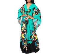 YouKD Estate Floreale Allentato Caftano Boho Spiaggia Bikini Scoprire Vestito Plus Size Robe per Donna, A Verde, Taglia unica