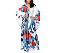 YouKD Estate Floreale Allentato Caftano Boho Spiaggia Bikini Scoprire Vestito Plus Size Robe per Donna, rosso a fiori, Taglia unica