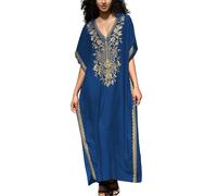 YOUKD - Kaftano floreale ricamato stile boho, copricapo da spiaggia, vestito lungo per donna, Taglia unica