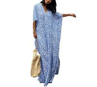 YouKD Kaftano lungo estivo da donna, maxi abito bohémien, copricostume da spiaggia, kimono, taglia unica, Un leopardo blu, Taglia unica