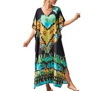 YouKD Maxi abito con scollo a V caftano Boho accappatoi copricostume da spiaggia abiti spaziosi per le donne, Un amore verde, Taglia unica