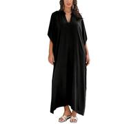 YouKD, Maxi abito lungo da donna bohémien in stile caftano, taglia unica, adatto come copricostume, vestaglia e per abbigliamento da casa, F Nero., Etichettalia unica