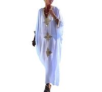 YouKD Maxi abito lungo da donna, bohémien, stile caftano, estivo, adatto come copricostume, Bianco e giallo., Taglia unica