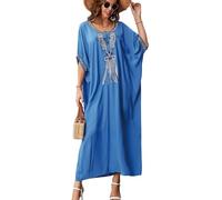 YouKD Maxi abito lungo da donna, bohémien, stile caftano, estivo, adatto come copricostume, Blu bianco, Etichettalia unica