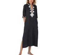 YouKD Maxi abito lungo da donna, bohémien, stile caftano, estivo, adatto come copricostume, Nero 10, Etichettalia unica