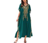 YouKD Maxi cardigan da donna, stile boho, lungo, caftano, taglia unica, copricostume da bagno, E Blu, taglia unica