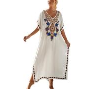 YOUKD Ricamato floreale sciolto Caftano Boho Beach Bikini Cover Up Abito Plus Size Donna