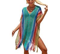 YouKD Tunica da donna, stile boho, da spiaggia, copricostume, kimono, D Blu., Taglia unica