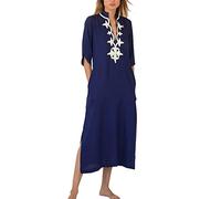 YouKD Vestito lungo kaftan estivo da donna, costume da bagno boemo, accappatoio da spiaggia, E Blu scuro, Taglia unica