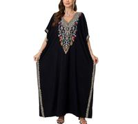YouKD Wemen Boho lungo caftano abito maxi cardigan taglia unica loungewear bikini copricostume, U Nero, Taglia unica