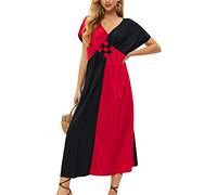 YouKD Wemen Boho Lungo Kimono Maxi Abiti Kaftani Taglia Pluse Loungewear Bikini Beach Robes, H Nero Rosso, Taglia unica