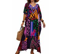 YouKD Wemon - Maxi kaftano estivo, stile bohémien, maxi abito da spiaggia, I Nero Viola, Etichettalia unica