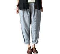 Youlee Donna A Strisce Elastico Vita Largo Gamba Pantaloni Azzurro