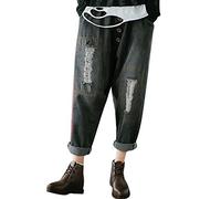 Youlee Donna Drop Crotch Jeans Pantaloni in Vita Elastica con Fori